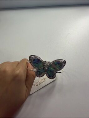 Silver Butterfly Cuff Bracelet with Abalone Inlay